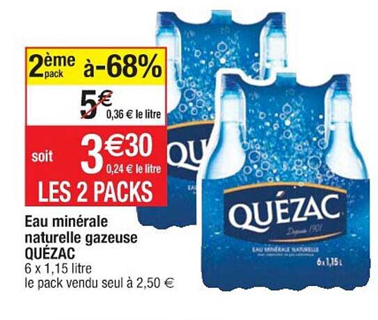 Eau Minérale Naturelle Gazeuse Quézac 2ème Pack à -68%