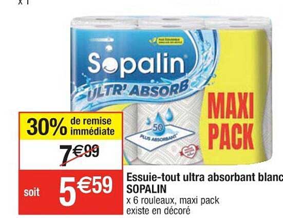 essuie-tout ultra absorbant blanc sopalin 30% de remise immédiate