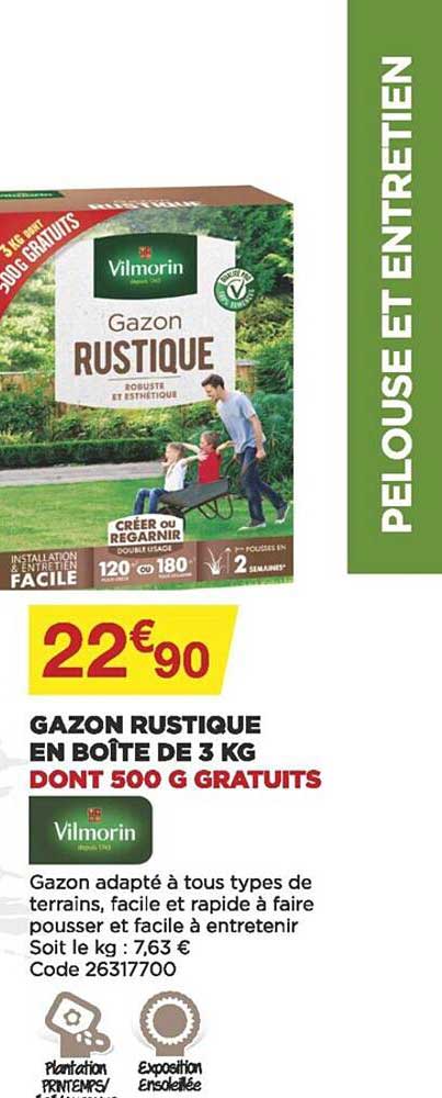 gazon rustique en boîte de 3 kg dont 500 g gratuits vilmorin