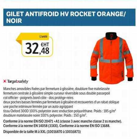 gilet antifroid hv rocket orange noir target2safety