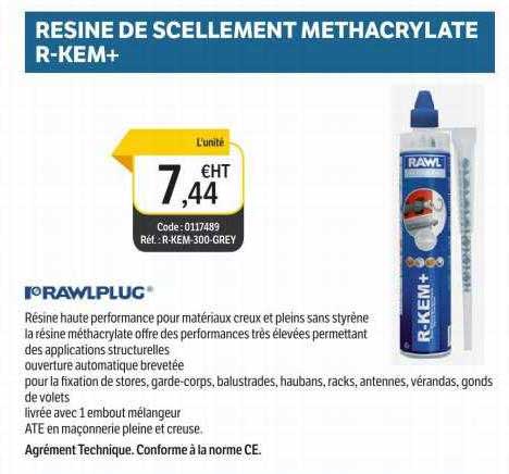 i rawlplug resine de scellement methacrylate r-kem+