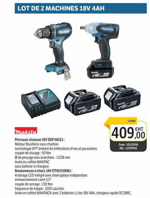 lot de 2 machines 18v 4ah makita