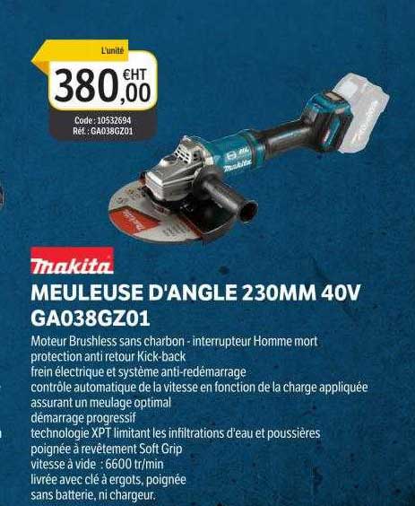 makita meuleuse d'angle 230mm 40v ga038gz01