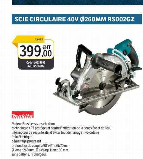 makita scie circulaire 40v ø260mm rs002gz
