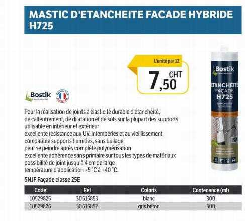 mastic d’étanchéité façade hybride h725 bostik