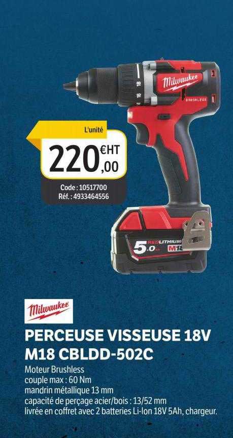 milwaukee perceuse visseuse 18v m18 cbldd-502c