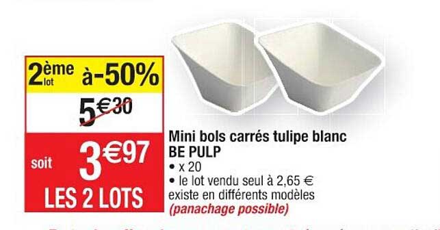 mini bols carrés tulipe blanc be pulp 2ème lot à -50%