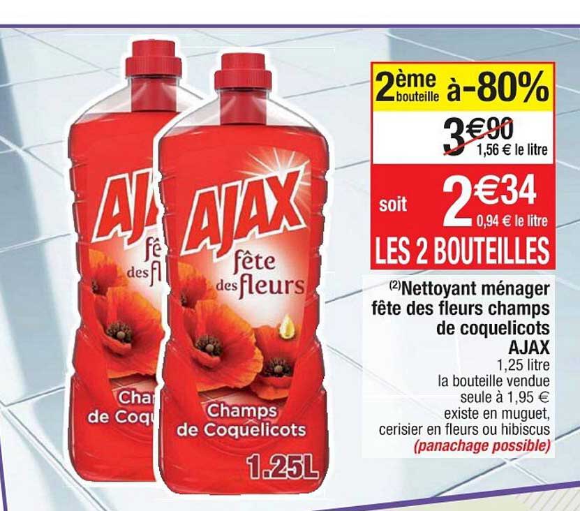 nettoyant ménager fête des fleurs champs de coquelicots ajax 2ème bouteille à -80%