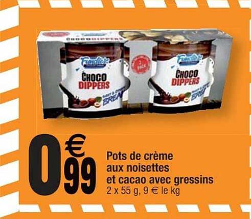 pots de crème aux noisette et cacao avec gressins