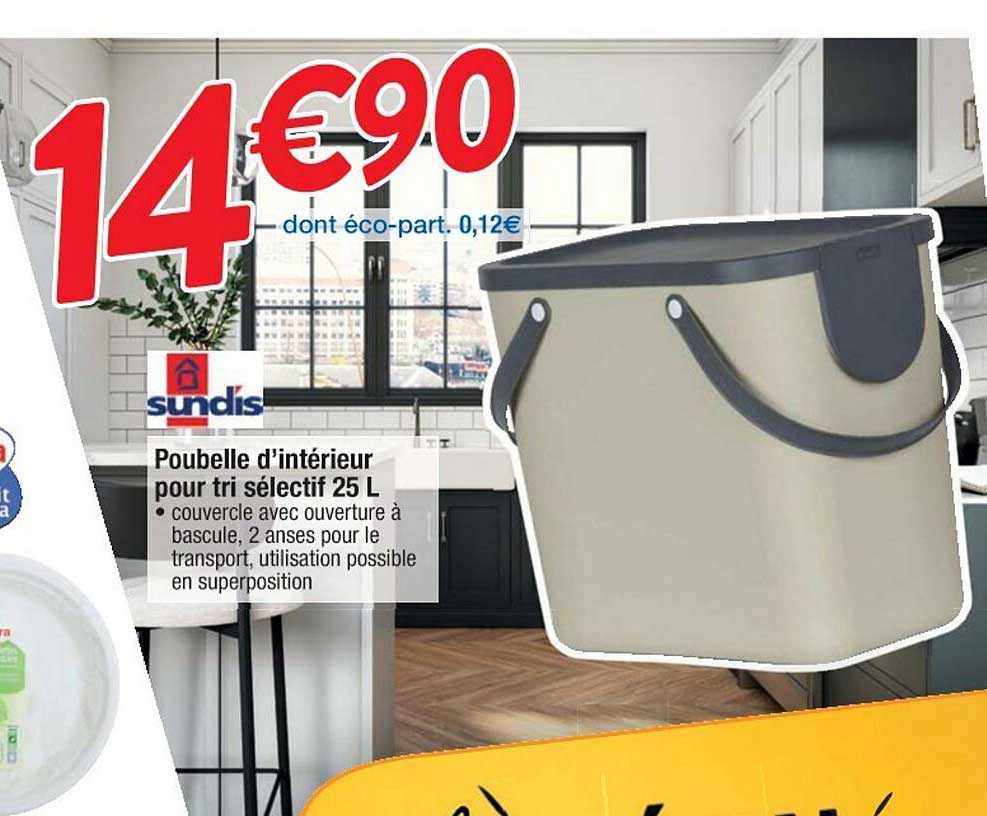 poubelle d'intérieur pour tri sélectif 25 l sundis