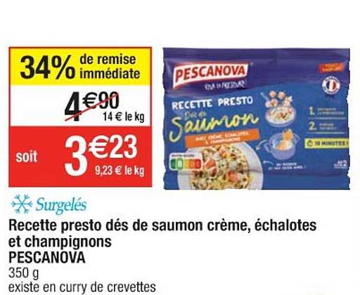 recette presto dés de saumon crèe échalotes et champignons pescanova 34% de remise immédiate