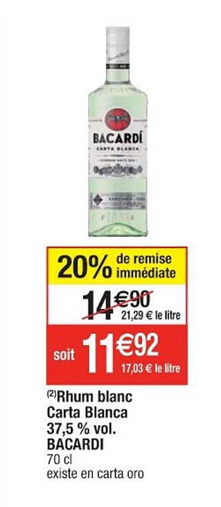 rhum blanc carta blanca 37.5% vol. bacardi