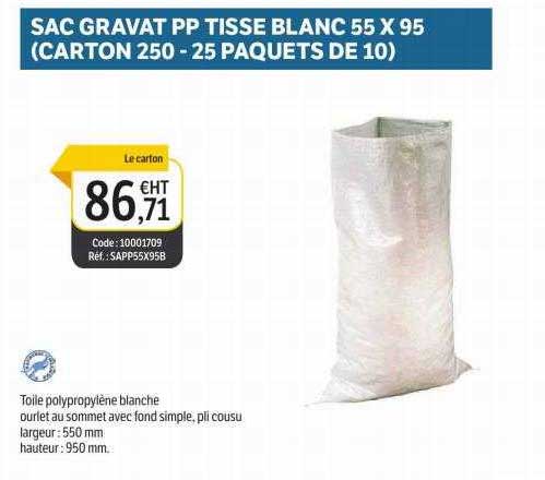 sac gravat pp tisse blanc 55 x 95 (carton 250 - 25 paquets de 10)