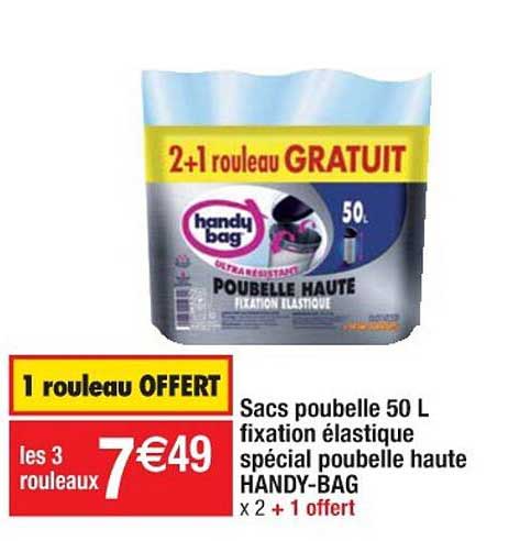 sacs poubelle 50 l fixation élastique spécial poubelle haute handy-bag