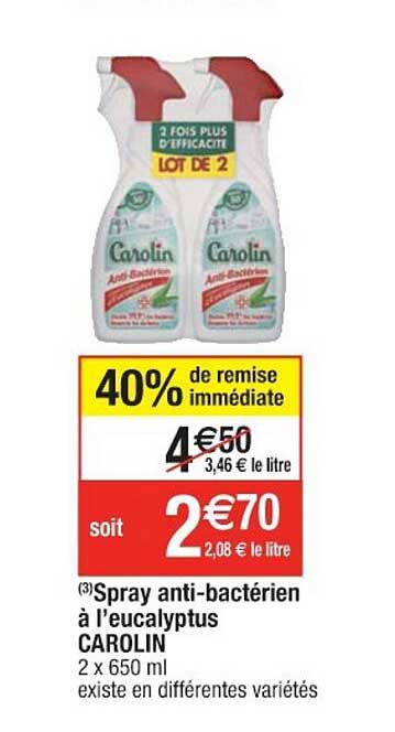 spray anti-bactérien à l'eucalyptus carolin 40% de remise immédiate