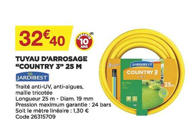 tuyau d'arrosage "country 3" 25m jardibest