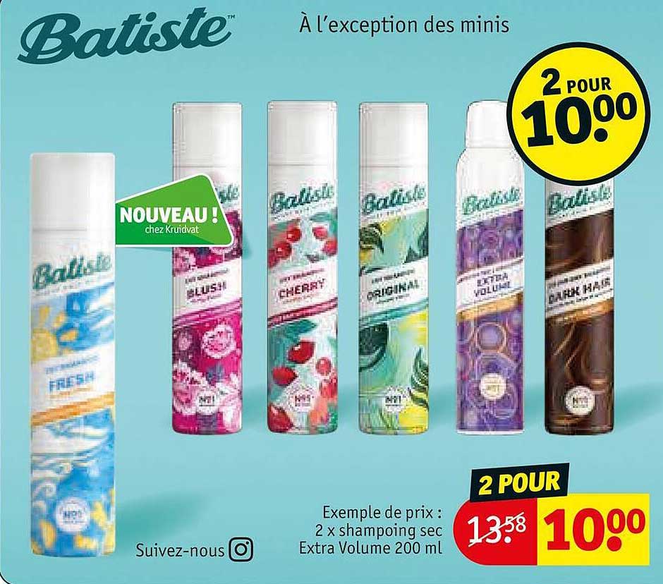 2 x shampoing sec extra volume 200ml batiste