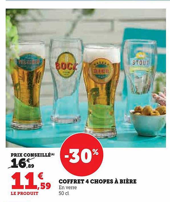 coffret 4 chopes à bière