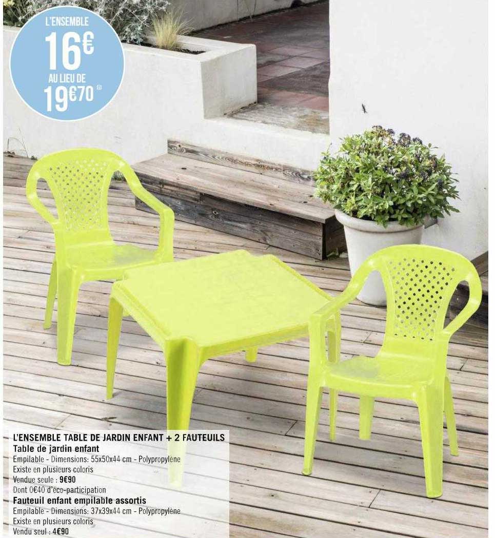 l'ensemble table de jardin enfant + 2 fauteuils