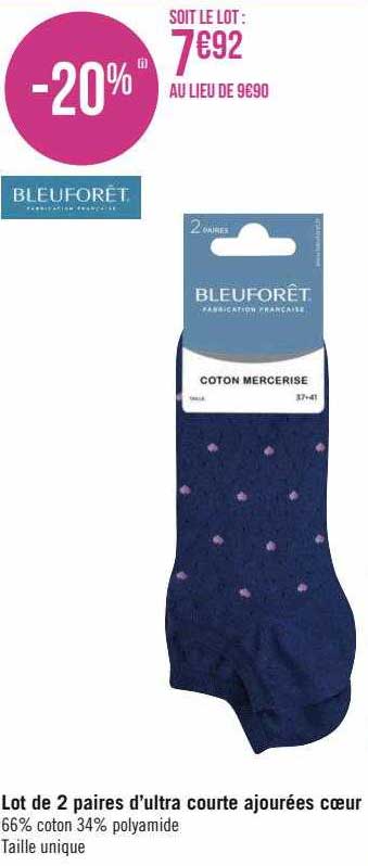 Lot De 2 Paires D'ultra Courte Ajourées Cœur Bleu Forêt