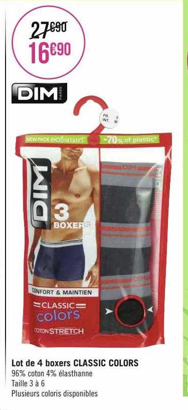 Lot De 4 Boxers Classic Colors Dim Paris