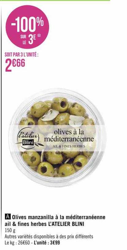 olives manzanilla à la méditerranéenne ail & fines herbes l'atelier blini