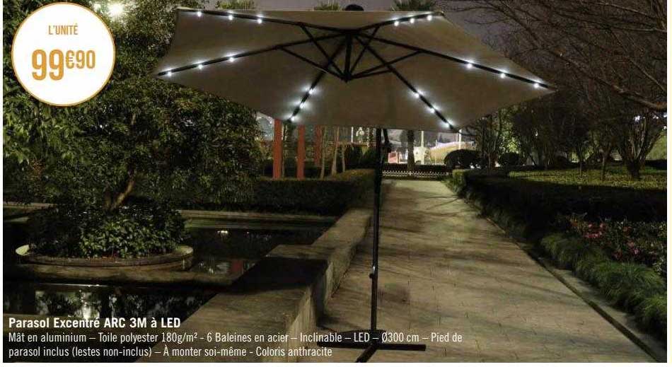 parasol excentré arc 3 m à led