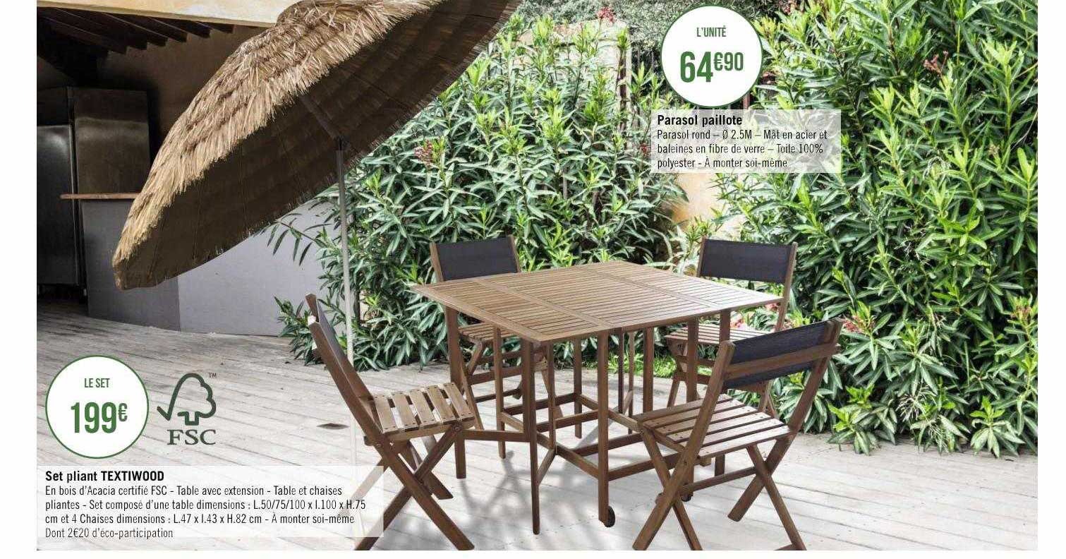 Set Pliant Textiwood, Parasol Paillote