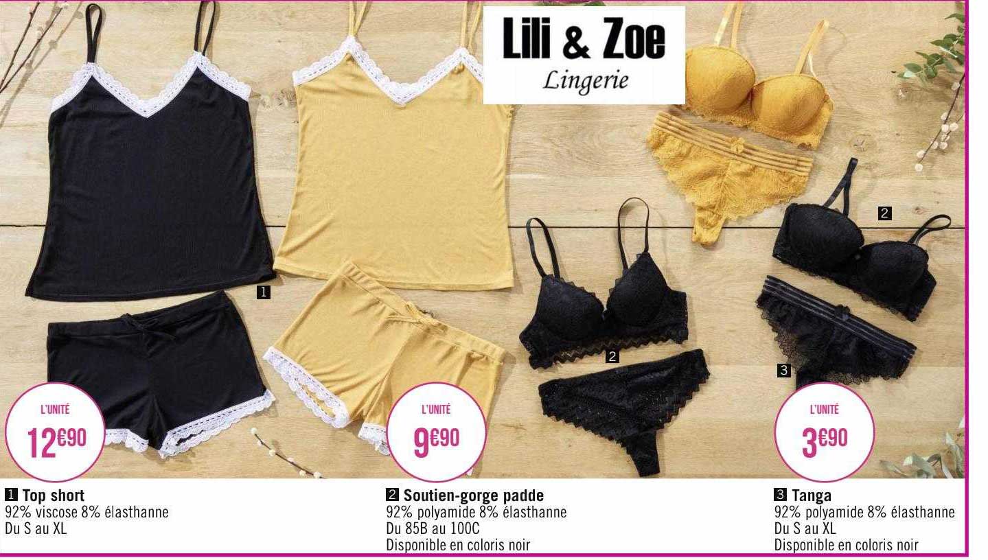 top short lili & zoe, soutien-gorge padde lili & zoe, tanga lili & zoe