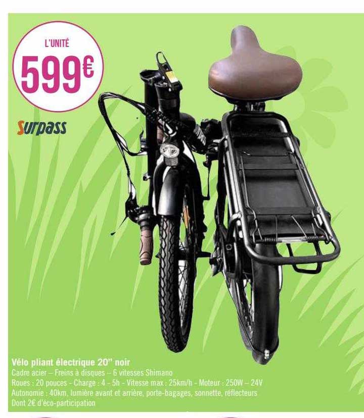 Vélo Pliant électrique 20" Noir Surpass