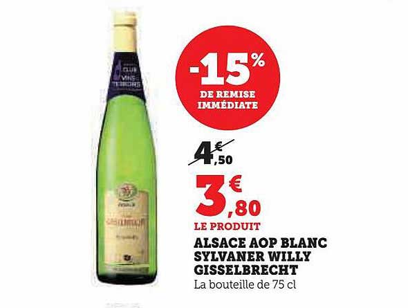 Alsace Aop Blanc Sylvaner Willy Gisselbrecht -15% De Remise Immédiate