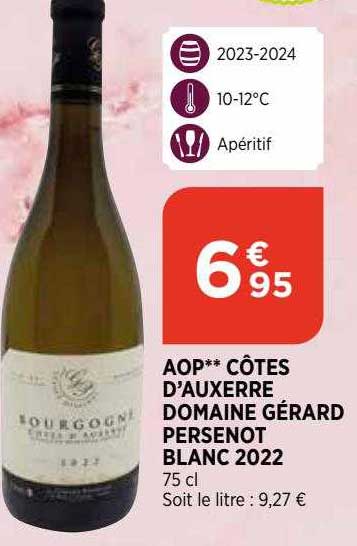 aop côtes d'auxerre domaine gérard persenot blanc 2022