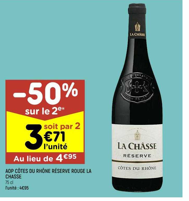 aop côtes du rhône réserve rouge al chasse -50% sur le 2e