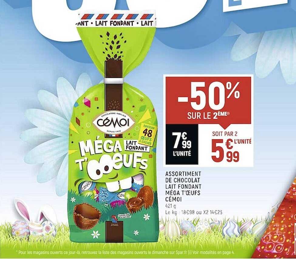 Assortiment De Chocolat Lait Fondant Méga T'œufs Cémoi -50% Sur Le 2ème