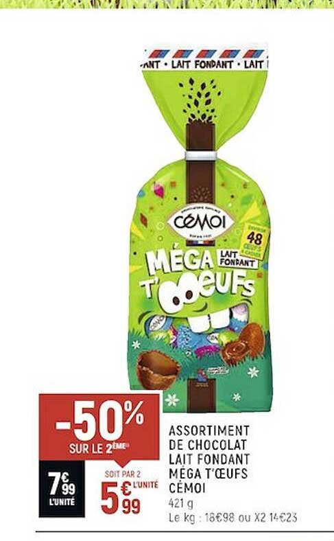 Assortiment De Chocolat Lait Fondant Méga T'œufs Cémoi