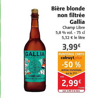 bière blonde non filtrée gallia