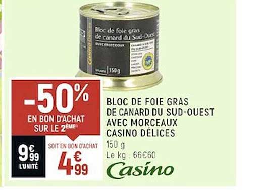 bloc de foie gras de canard du sud-ouest avec morceaux casino délices