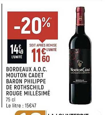 bordeaux a.o.c. mouton cadet baron philippe de rothschild rouge millésimé