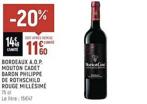 bordeaux a.o.p. mouton cadet baron philippe de rothschild rouge millésimé