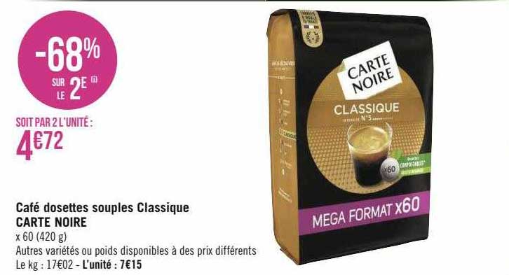 Café Dosettes Souples Classique Carte Noire