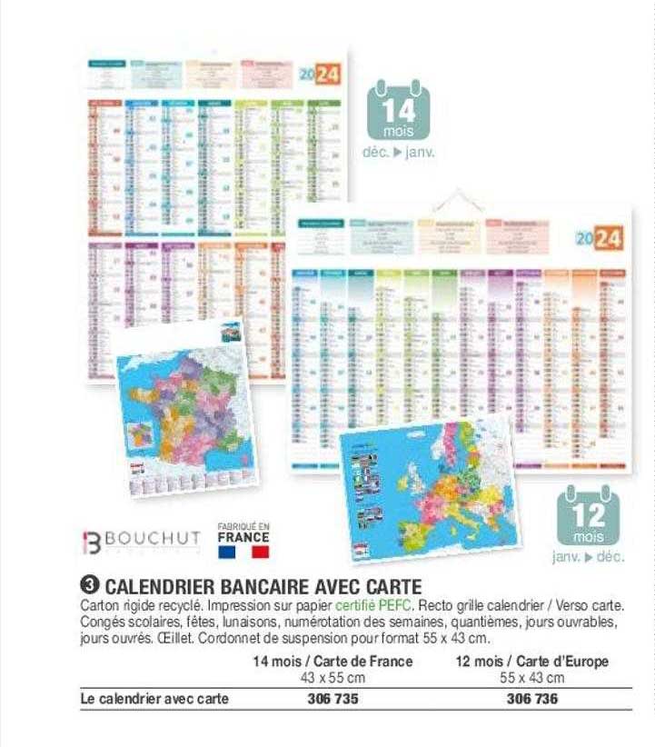 Calendrier Bancaire Avec Carte Bouchut