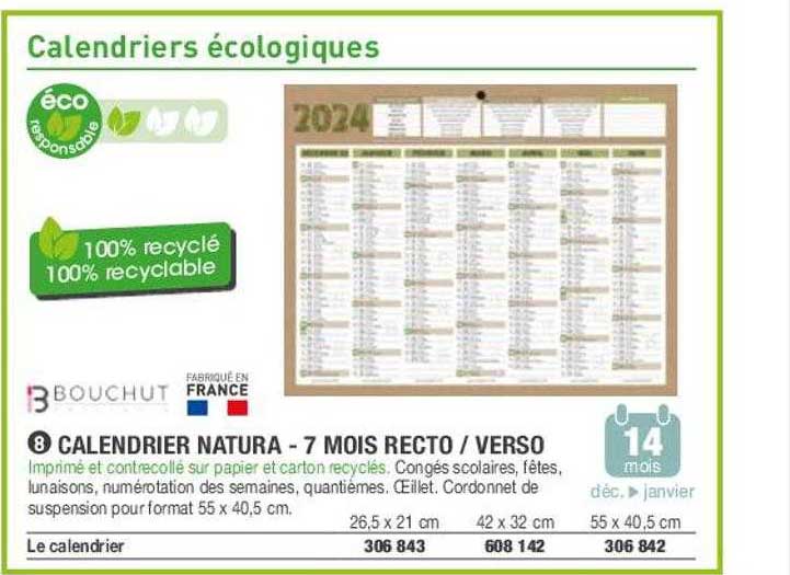 calendrier natura - 7 mois recto verso bouchut