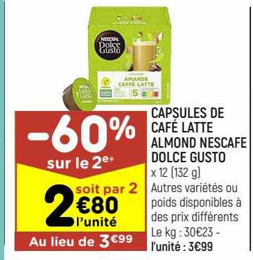 capsules de café latte almond nescafe dolce gusto