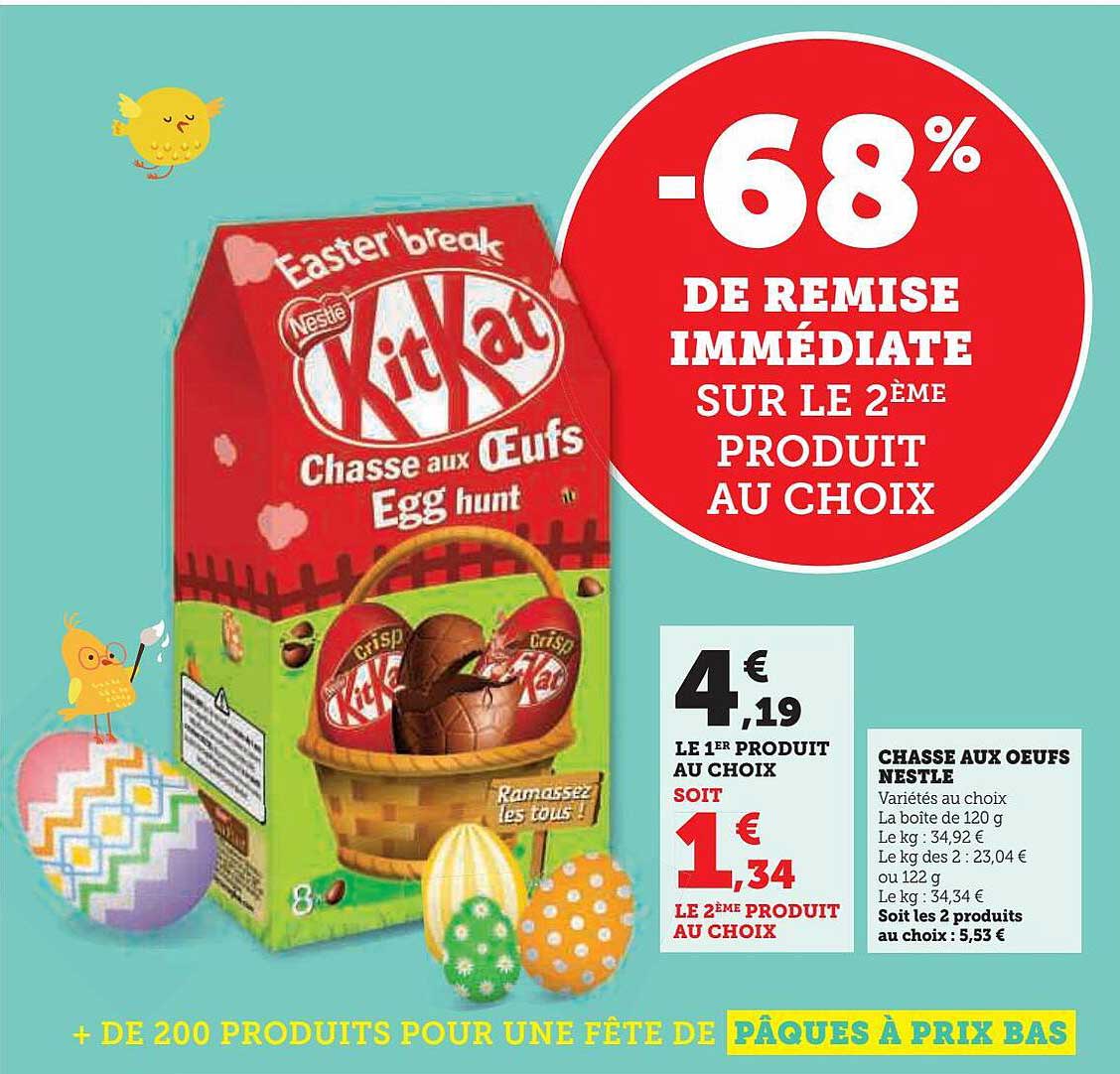 chasse aux œufs nestlé -68% de remise immédiate sur le 2ème produit au choix
