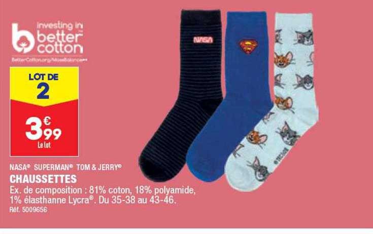 chaussettes nasa superman, tom & jerry