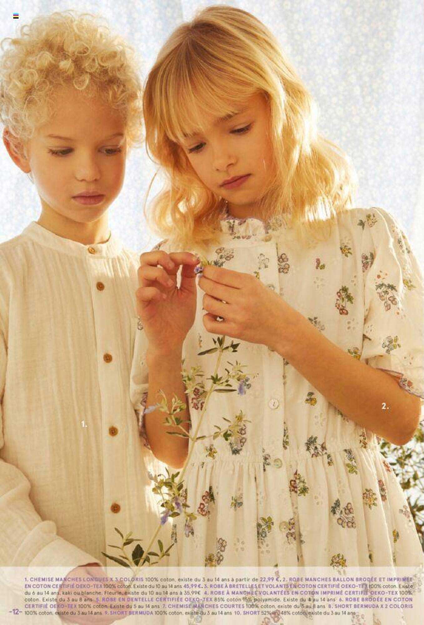 chemise manches longues x 3 coloris, robe manches ballon brodée et imprimée en coton certifiée deko-tex