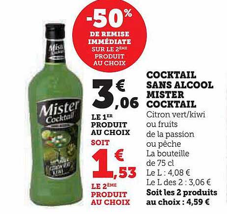 cocktail sans alcool mister cocktail -50% de remise immédiate sur le 2ème produit au choix
