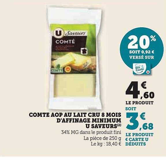 Comte Aop Au Lait Cru 8 Mois D'affinage Minimum U Saveurs