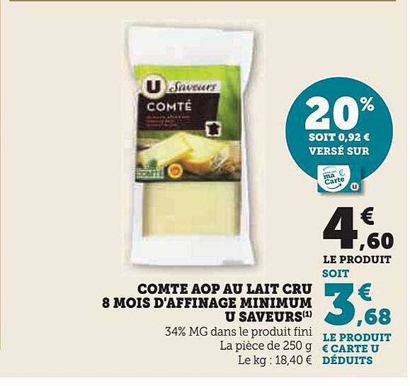 Comté Aop Au Lait Cru 8 Mois D'affinage Minimum U Saveurs