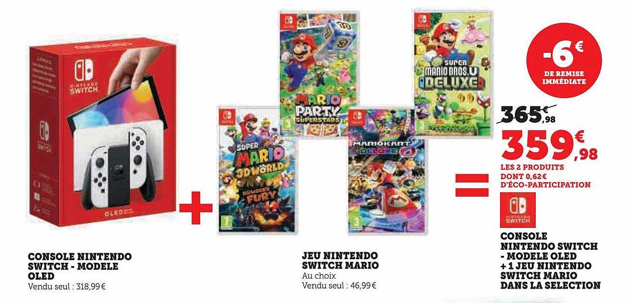 console nintendo switch - modèle oled +1 jeu nintendo switch mario dans la selection